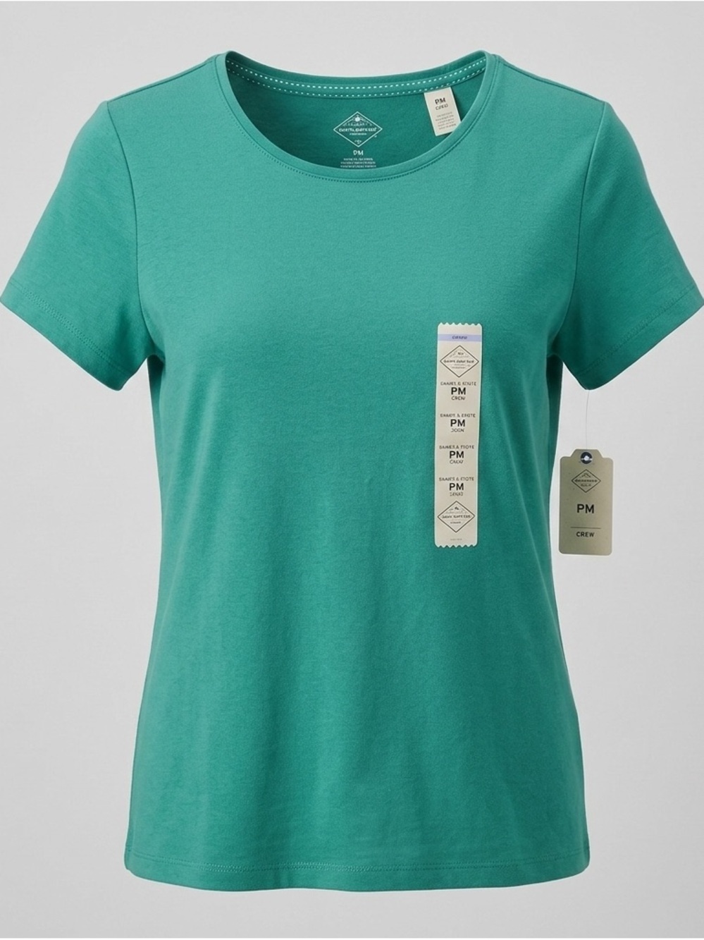 St John’s Bay Essential Tee Petite PM Green Short Sleeve NWT Cotton - Picture 1 of 9